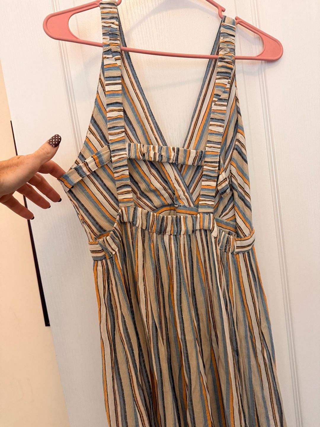 Angie Striped Maxi Dress Size L Multi Color Sleeveless V-Neck Rayon 3