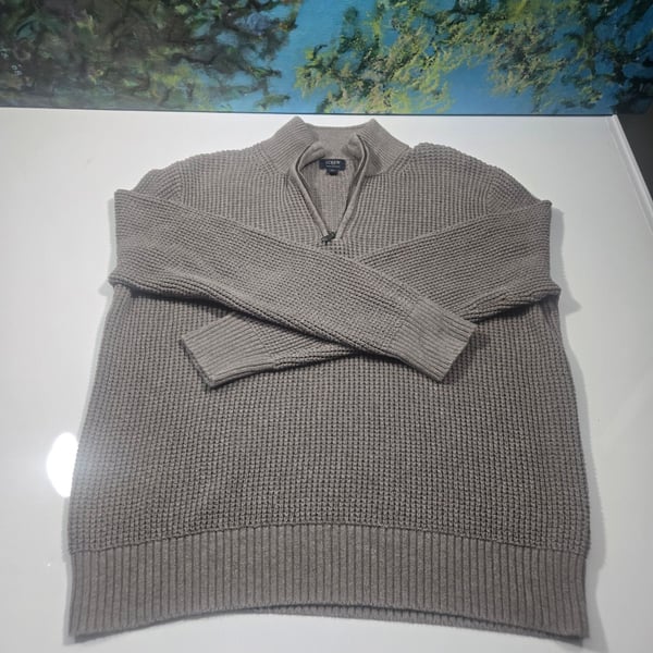 J.Crew 1/4 Zip Sweater Size M Grey 100% Cotton Waffle Knit Pullover