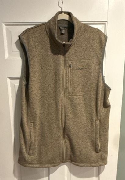 Eddie Bauer Fleece Vest Size TXL Taupe Marled Full Zip mens 2