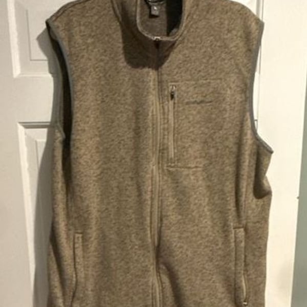 Eddie Bauer Fleece Vest Size TXL Taupe Marled Full Zip mens