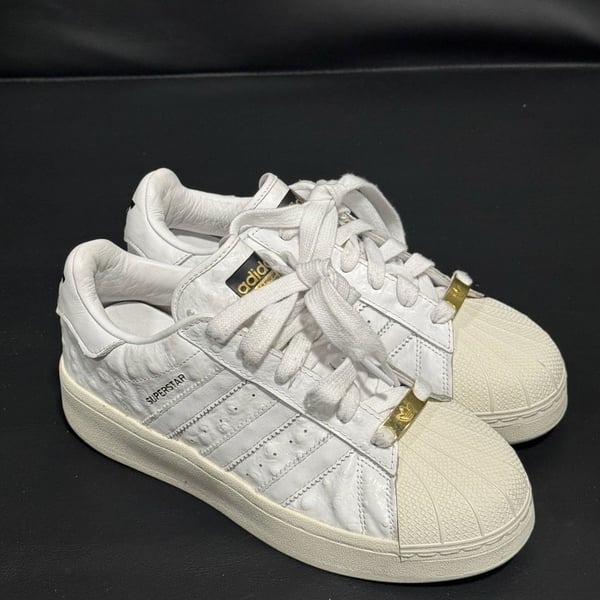Adidas Superstar XLG Size 6 White Ostrich Leather Gold Metallic Shoes