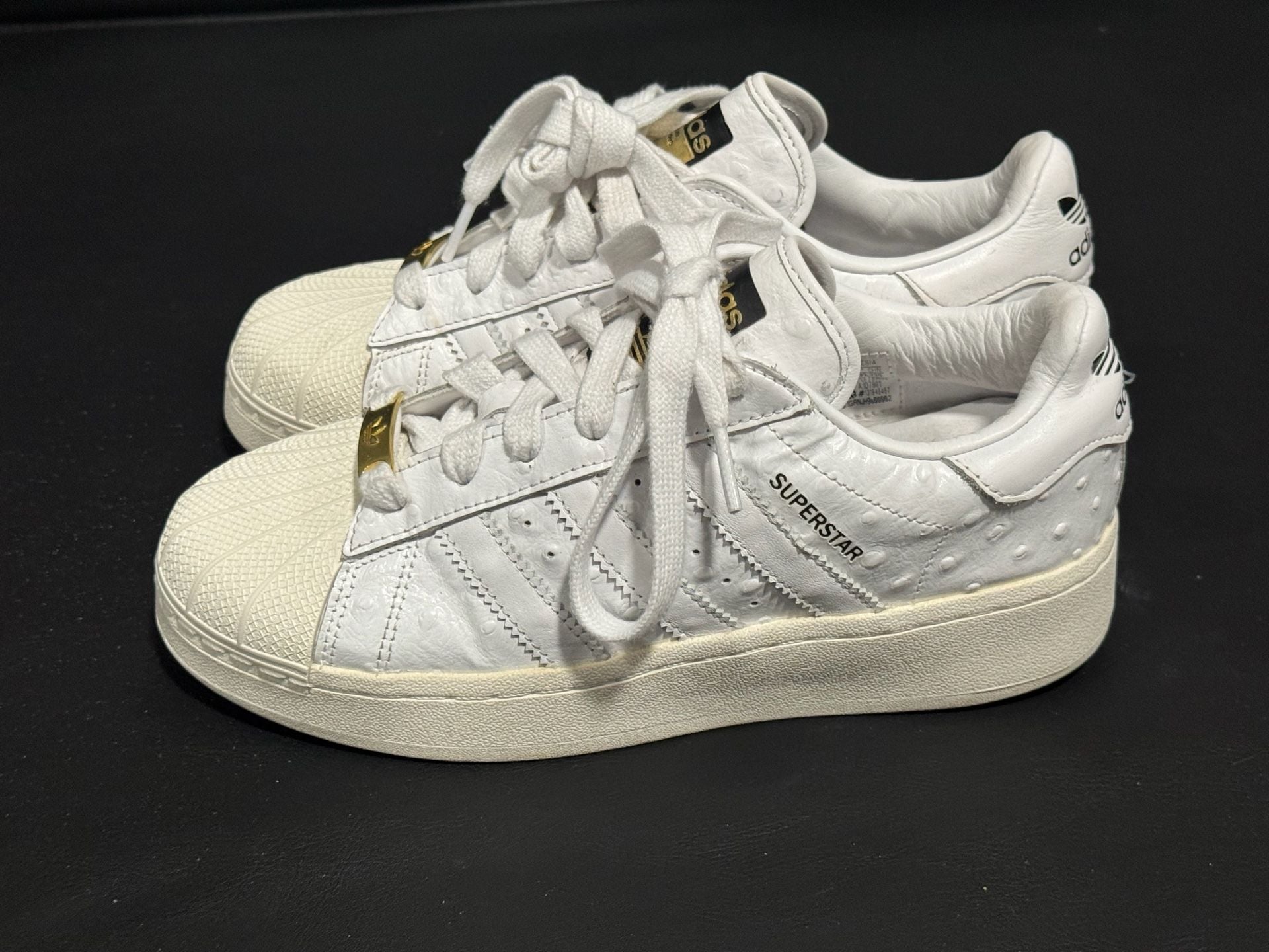 Adidas Superstar XLG Size 6 White Ostrich Leather Gold Metallic Shoes 9