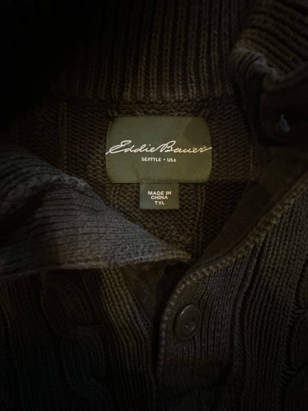 Eddie Bauer Cable Knit Sweater Size TXL Green Cotton Button 3