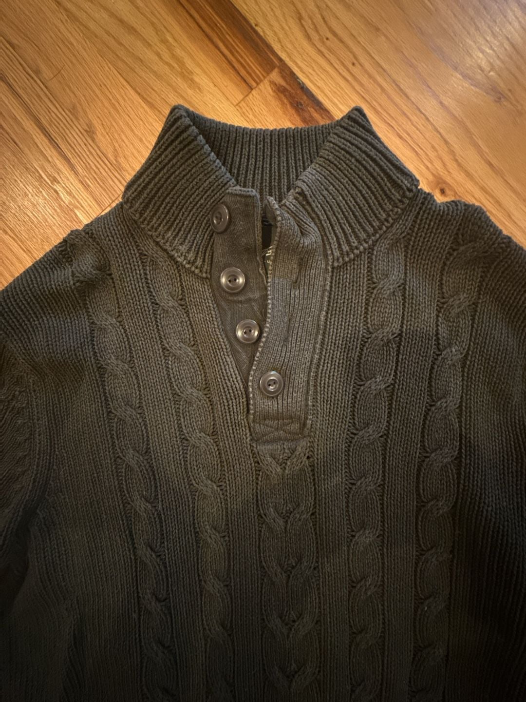 Eddie Bauer Cable Knit Sweater Size TXL Green Cotton Button 4