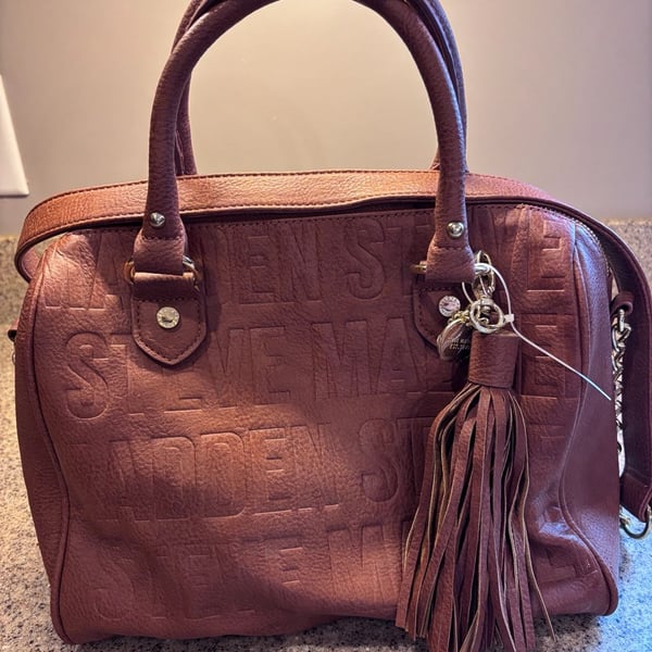 Steve Madden Embossed Satchel Handbag Brown Tassel