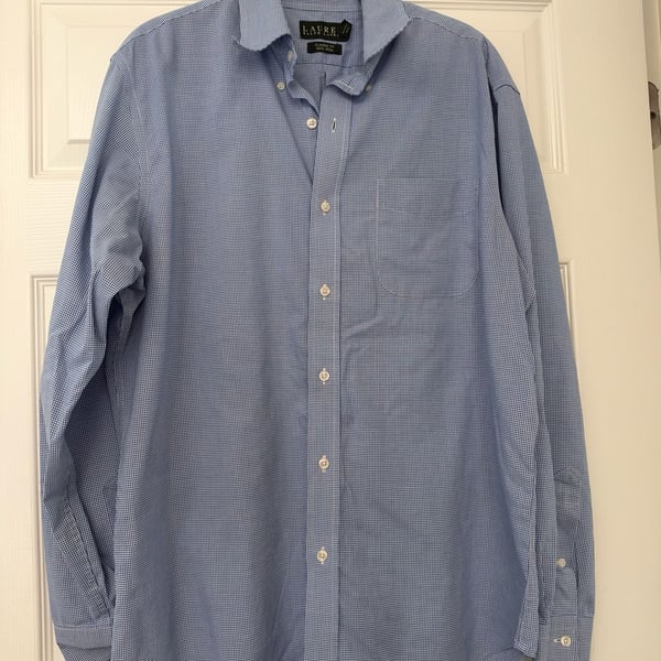 Lauren Ralph Lauren Dress Shirt Size 16 34/35 Blue Gingham Classic Fit