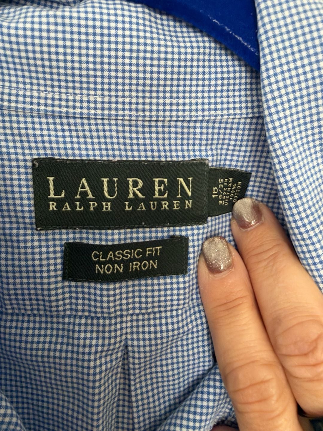 Lauren Ralph Lauren Dress Shirt Size 16 34/35 Blue Gingham Classic Fit 3