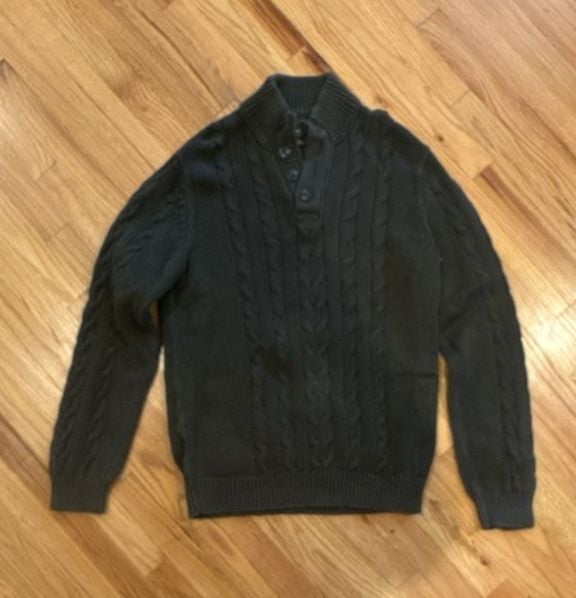 Eddie Bauer Cable Knit Sweater Size TXL Green Cotton Button 2