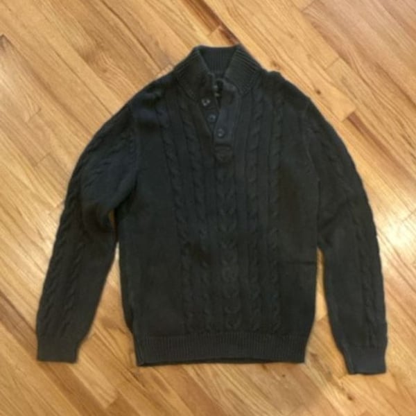 Eddie Bauer Cable Knit Sweater Size TXL Green Cotton Button