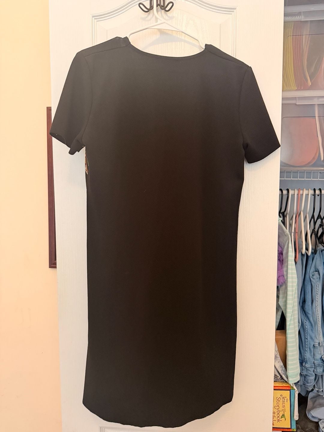 Zara Dress Size M Black Tribal Embroidered Shift Short Sleeve 3