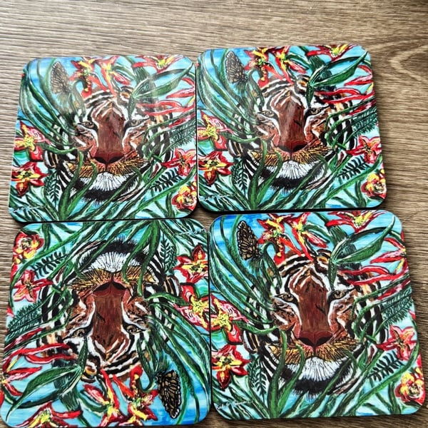 Pimpernel Tiger Jungle Cork Backed Drink Coasters Set of 4