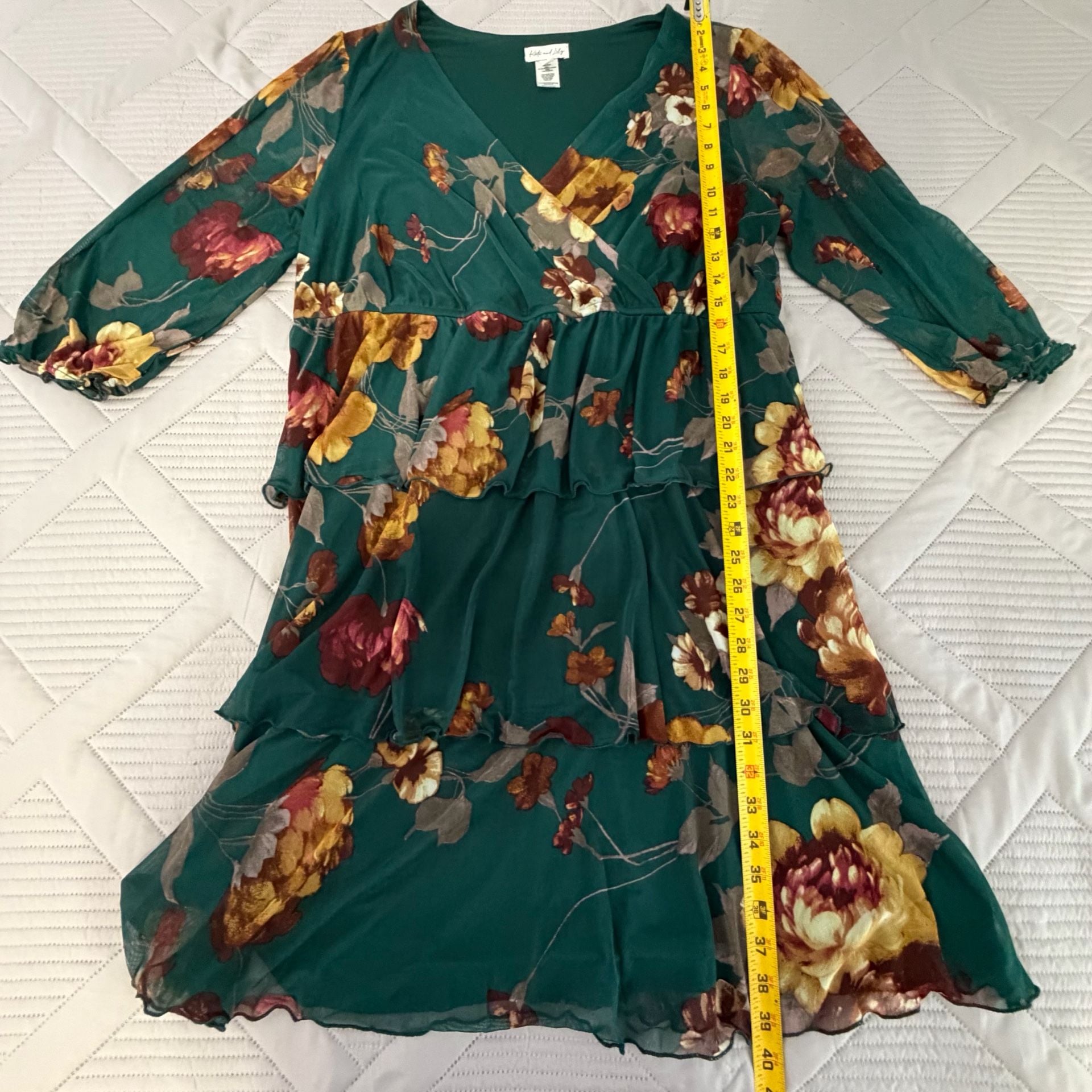 Kate And Lily Floral Tiered Dress Size 2X Green Surplice 5