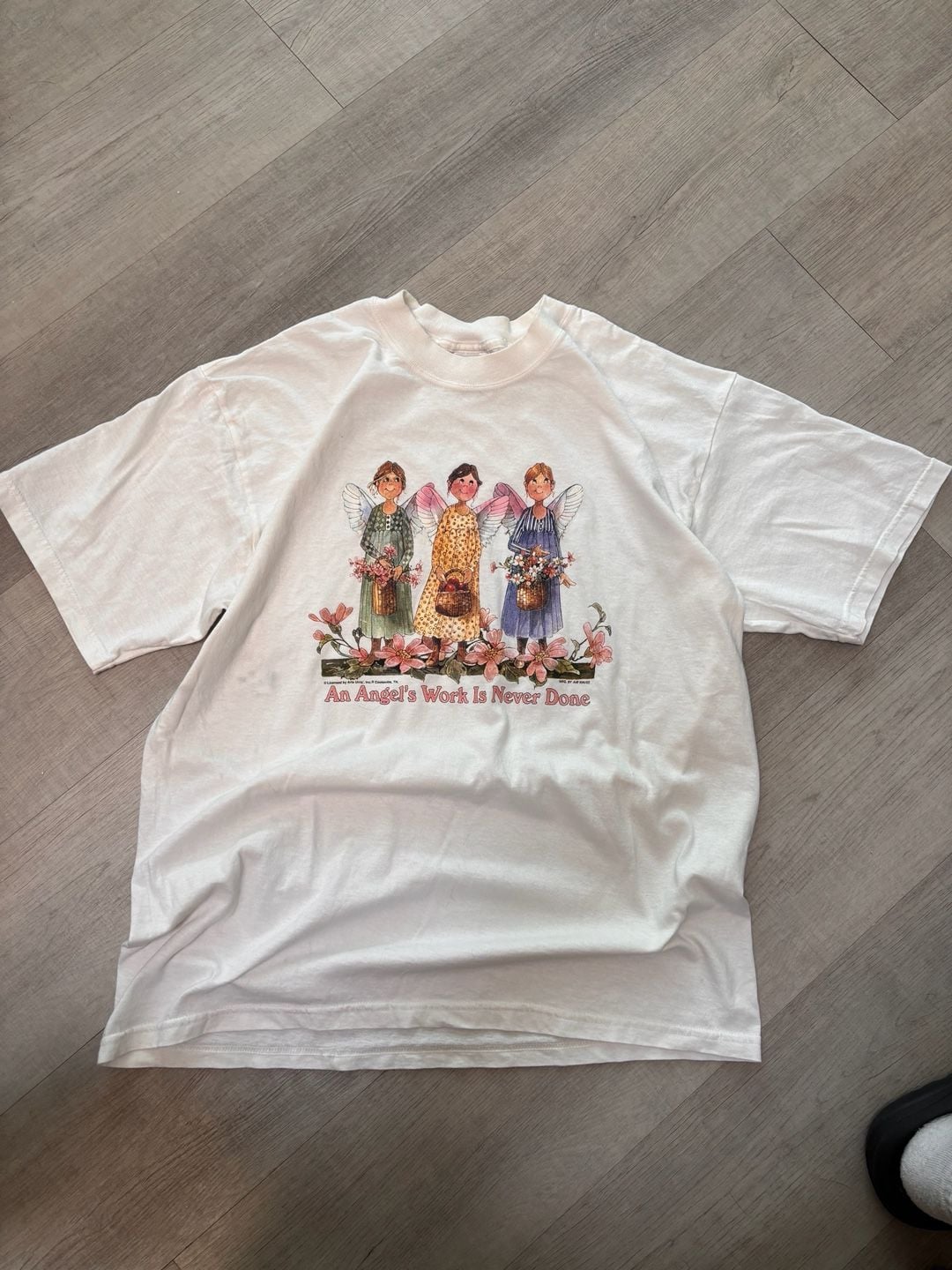 Vintage An Angel's Work Is Never Done Graphic T-Shirt White 2