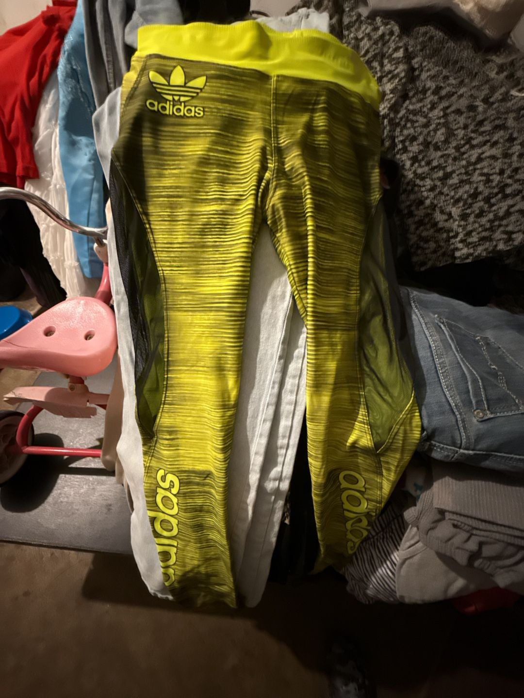 Adidas Workout Leggings Neon Yellow Mesh Panels 1