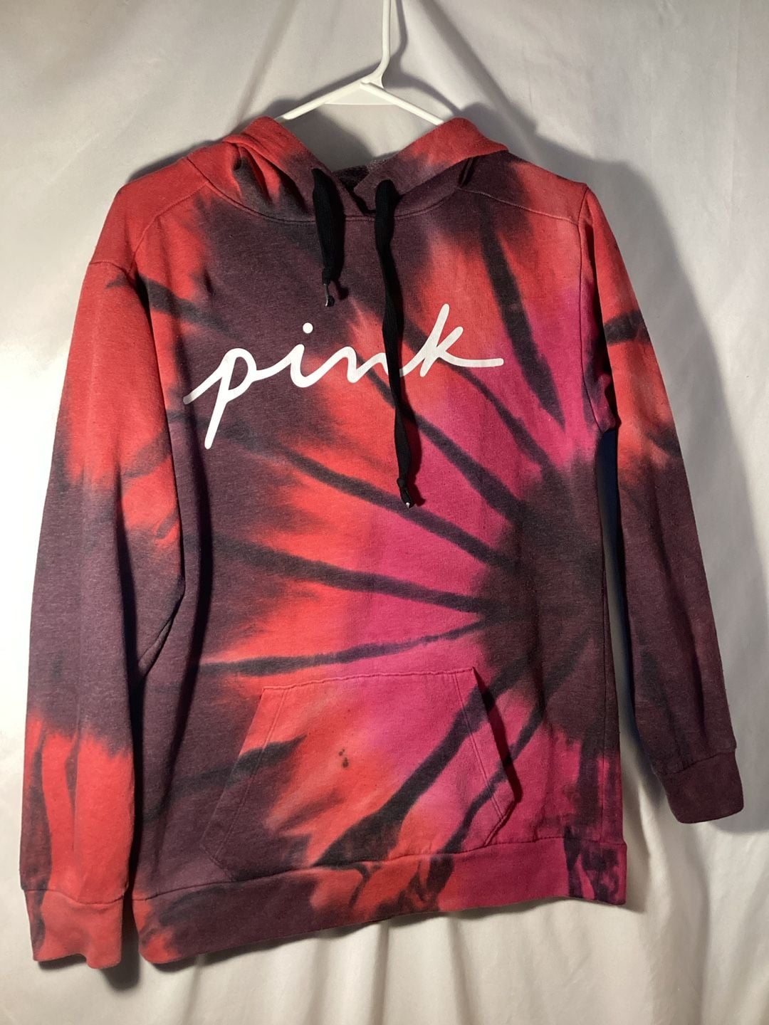 Victoria's Secret PINK Campus Hoodie Size XS Red Black Tie Dye 2