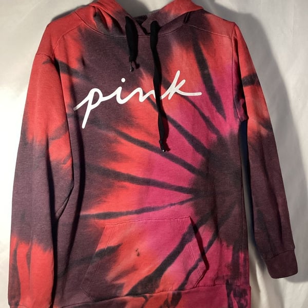 Victoria's Secret PINK Campus Hoodie Size XS Red Black Tie Dye