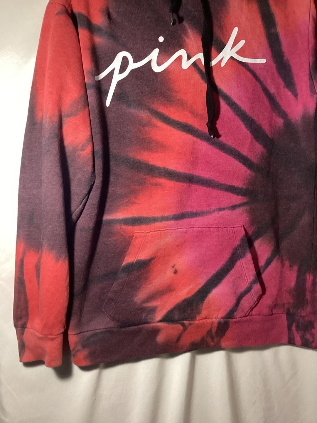 Victoria's Secret PINK Campus Hoodie Size XS Red Black Tie Dye 3