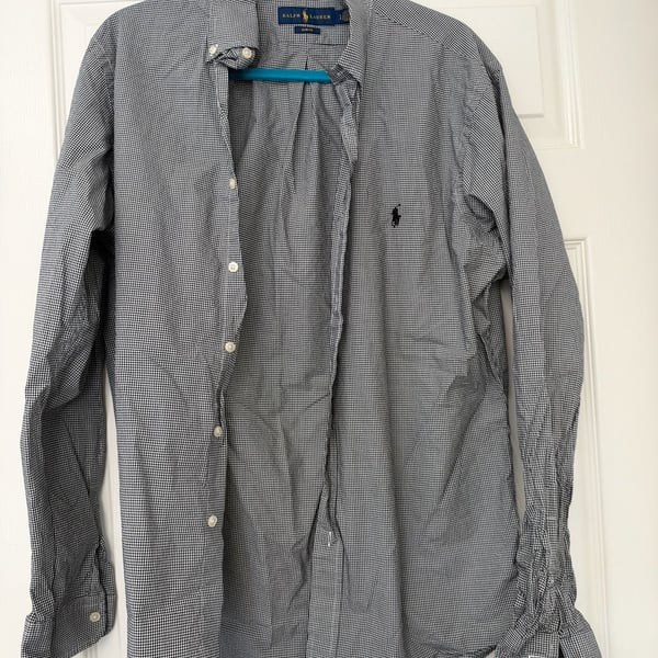 Ralph Lauren Gingham Slim Fit Shirt Size L Black White Button Down