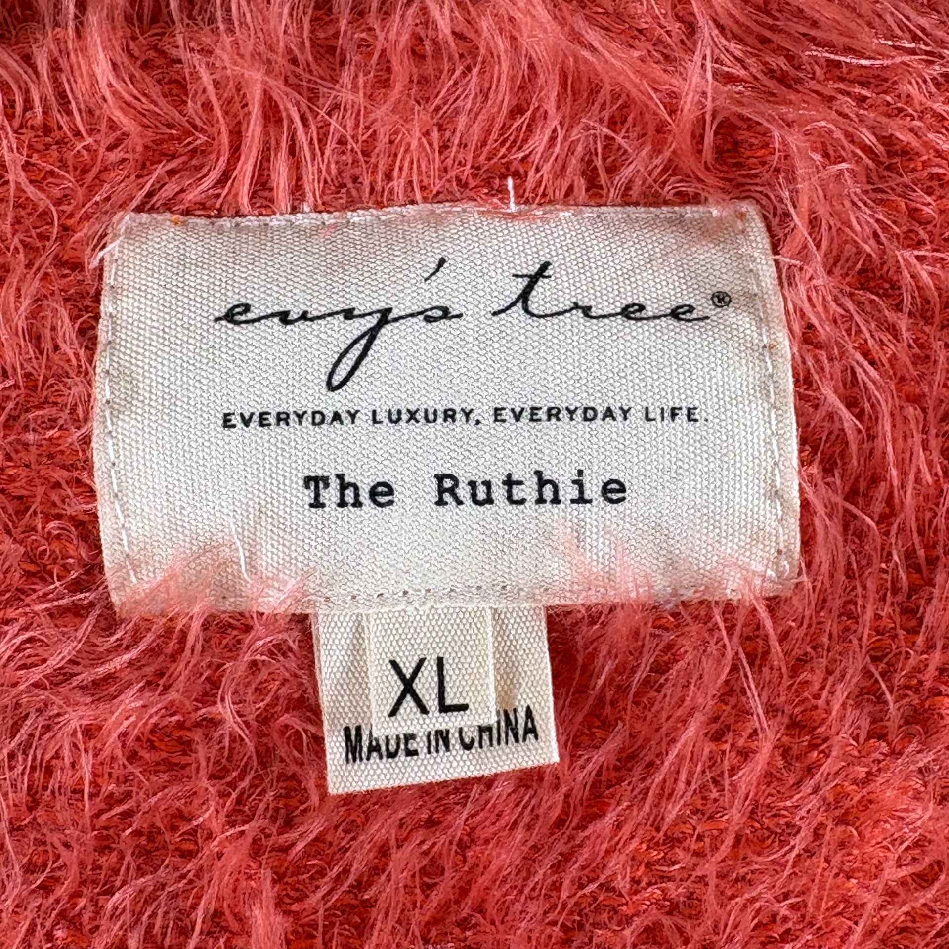 Evy's Tree The Ruthie Fuzzy V-Neck Pullover Sweater Size XL Coral Orange 4