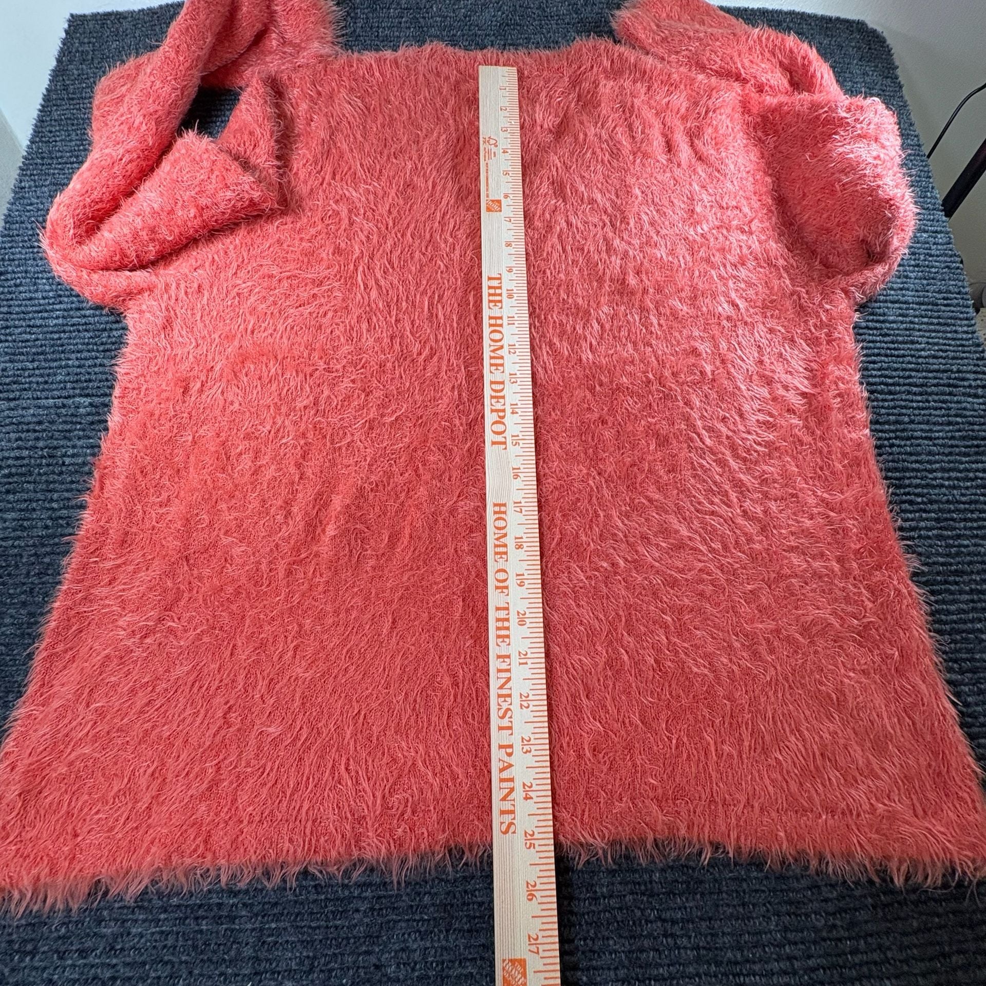 Evy's Tree The Ruthie Fuzzy V-Neck Pullover Sweater Size XL Coral Orange 8