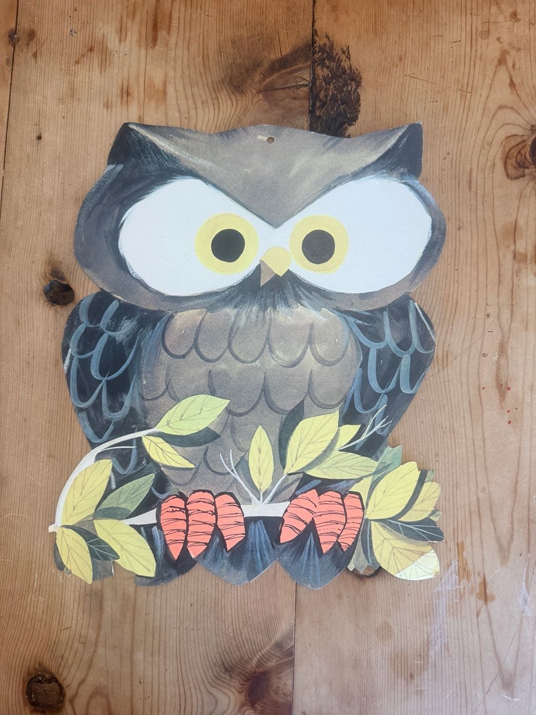 Vintage 1963 Eureka USA Cardboard Owl Diecut - Fall Halloween Decoration 1