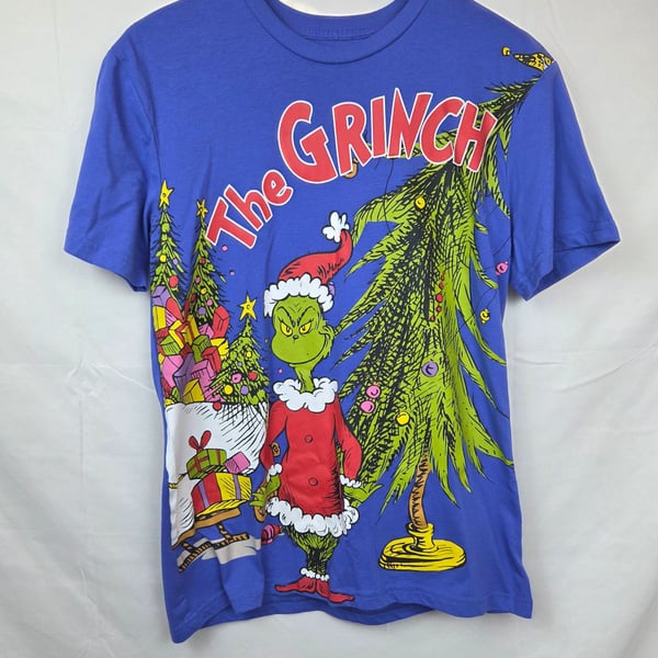 Dr. Seuss The Grinch Graphic T-Shirt Size S Blue Christmas