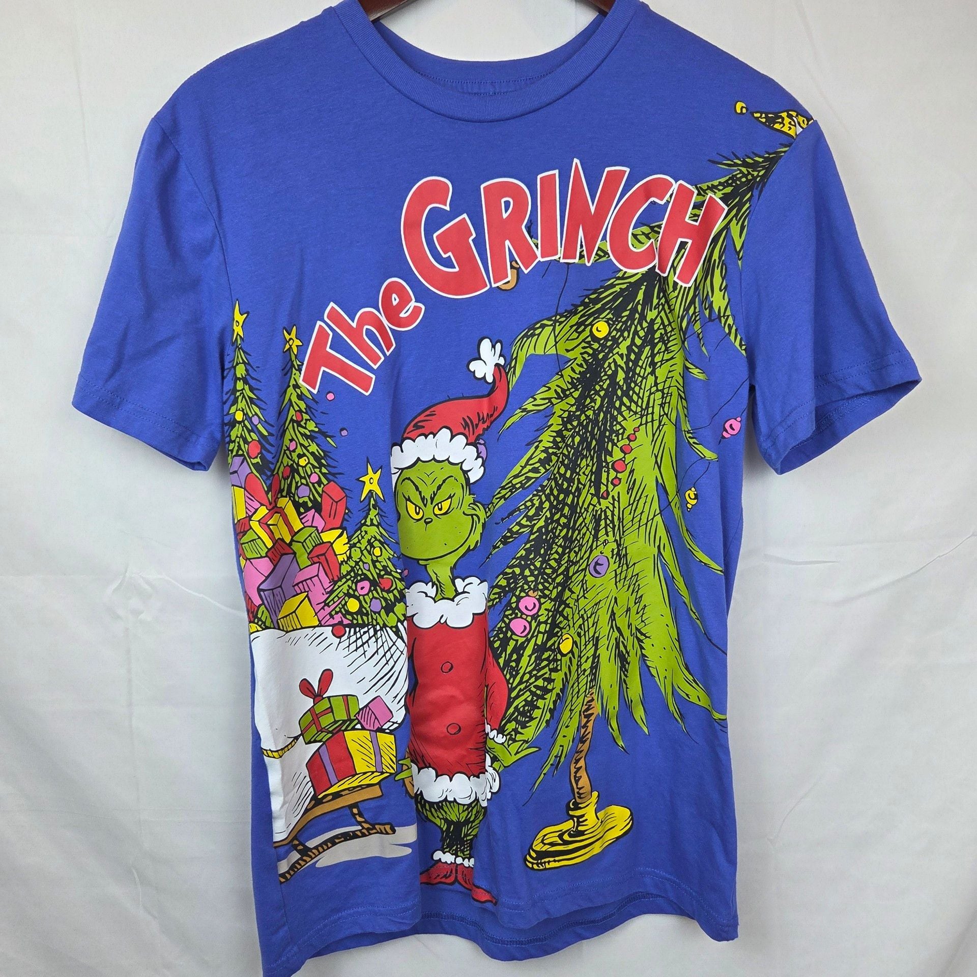 Dr. Seuss The Grinch Graphic T-Shirt Size S Blue Christmas 3