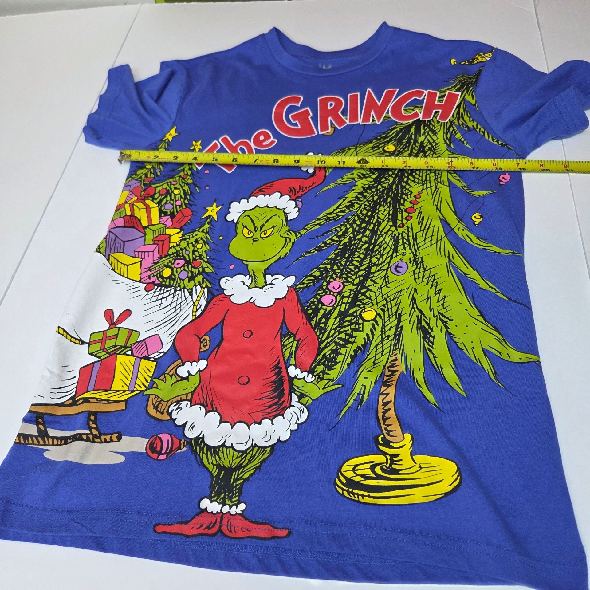 Dr. Seuss The Grinch Graphic T-Shirt Size S Blue Christmas 6