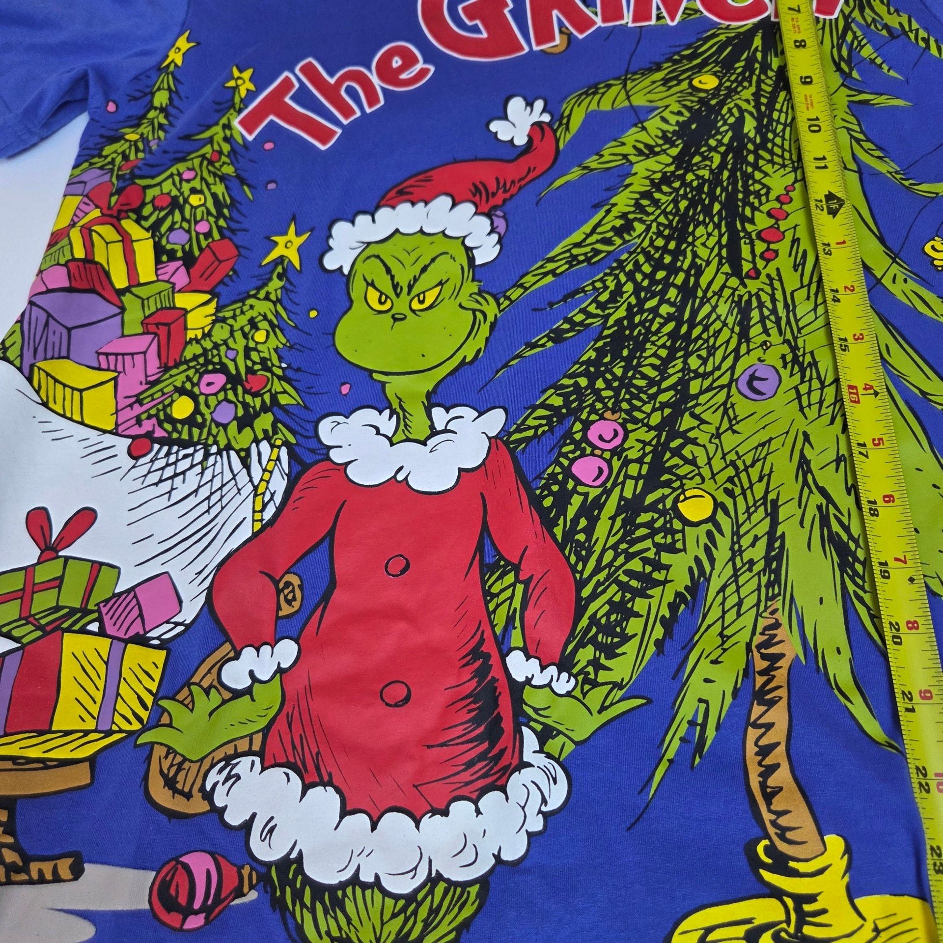 Dr. Seuss The Grinch Graphic T-Shirt Size S Blue Christmas 10
