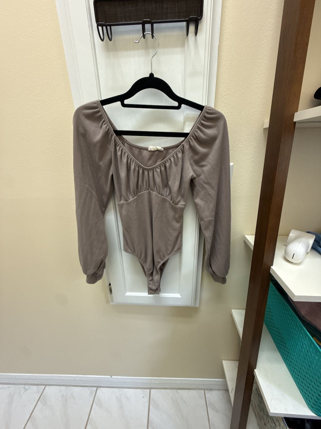 Altar'd State Bodysuit Size XS Brown Long Sleeve Square Neck Ribbed 2