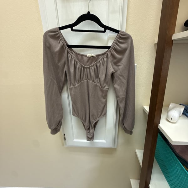 Altar'd State Bodysuit Size XS Brown Long Sleeve Square Neck Ribbed