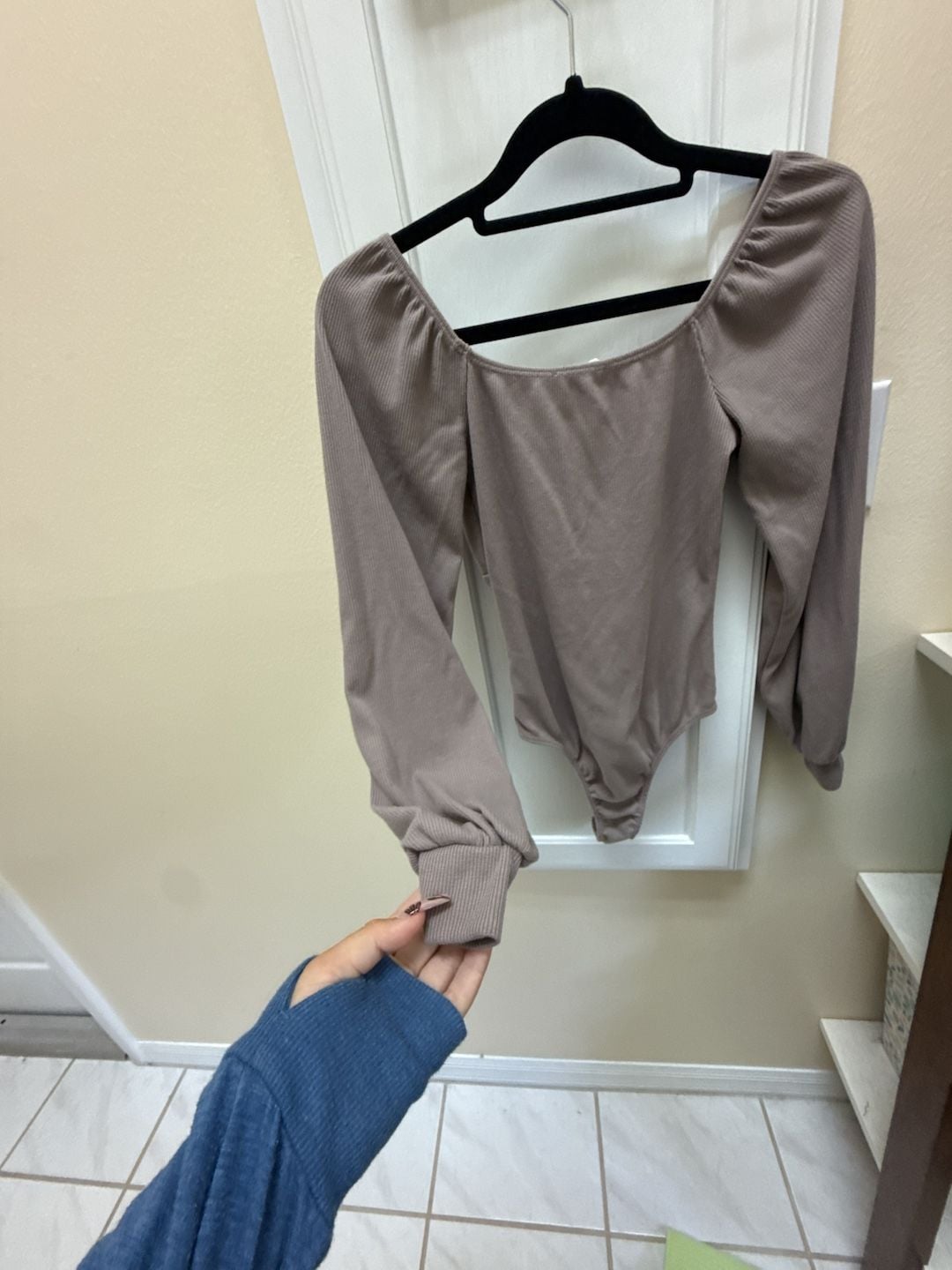 Altar'd State Bodysuit Size XS Brown Long Sleeve Square Neck Ribbed 5