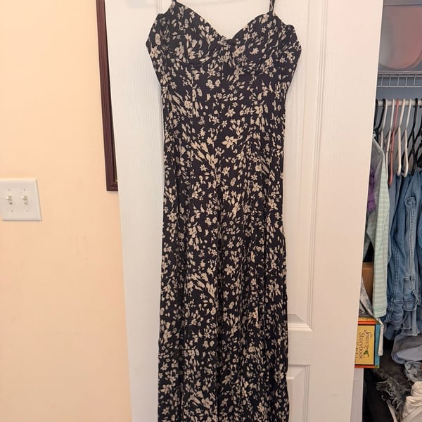Free People Under The Moonlight Maxi Dress Size 2 Black Floral