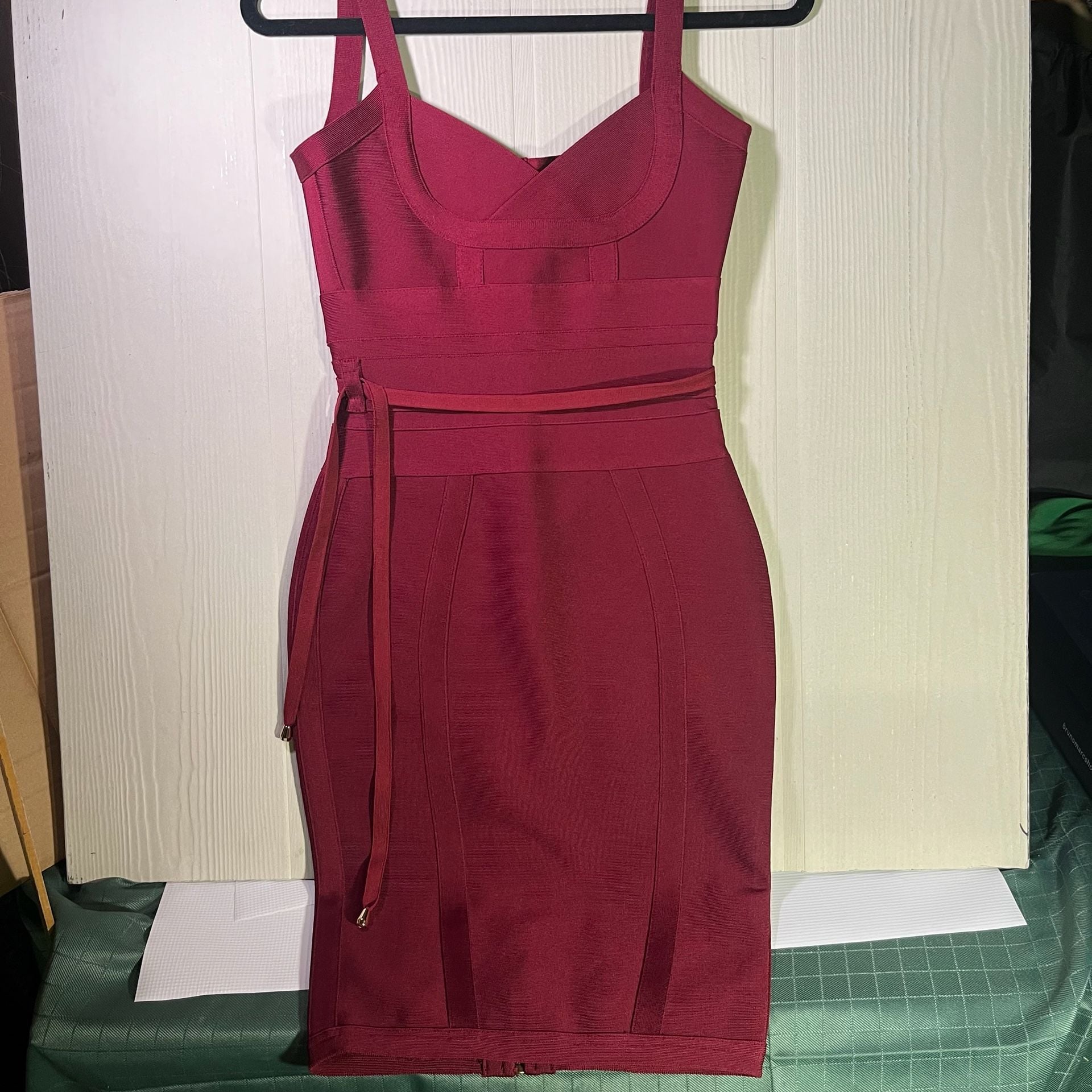 Meilun Red Belted Bandage Bodycon Party Dress 1