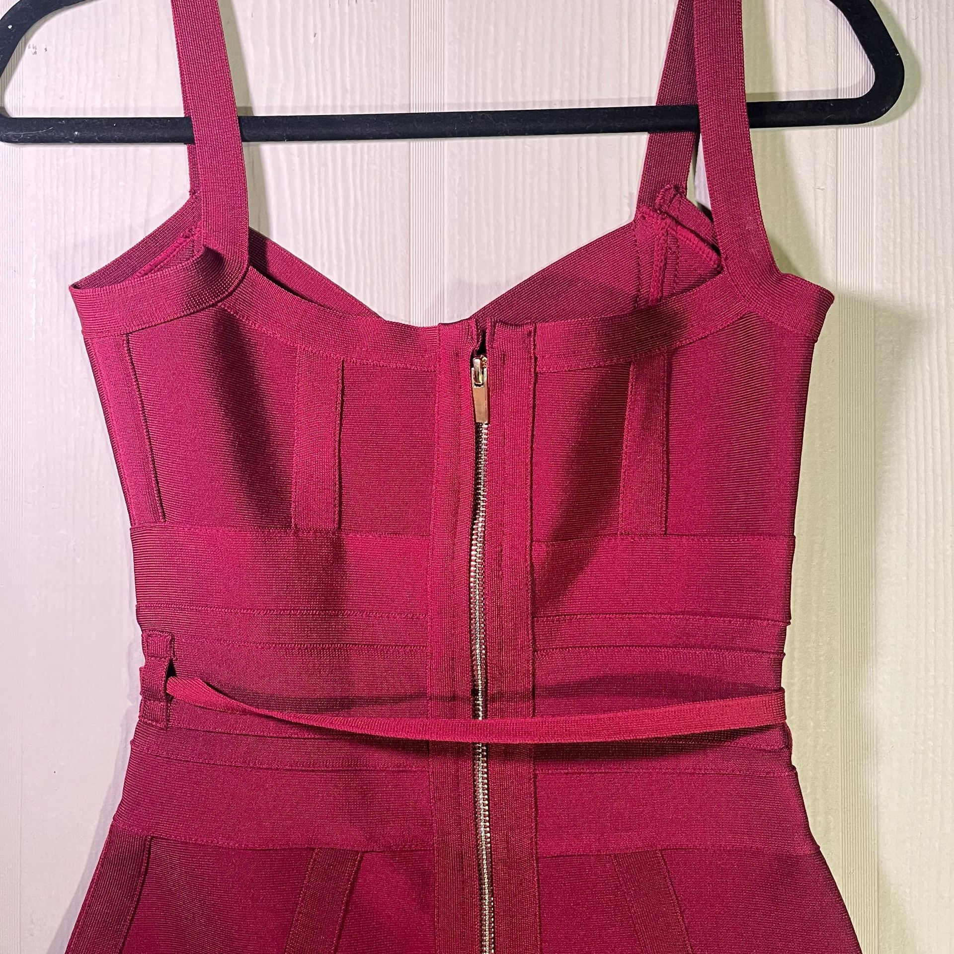Meilun Red Belted Bandage Bodycon Party Dress 5