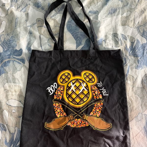 The Lost Bros Mickey Waffle Boo To You Halloween Black Tote Bag
