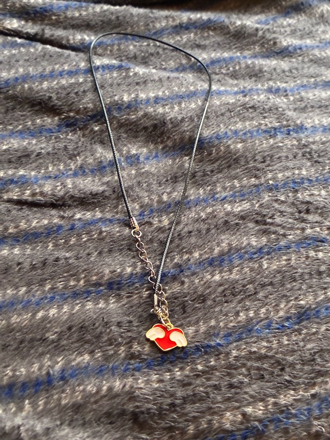 Unbranded Red Winged Heart Pendant Necklace Black Cord 2