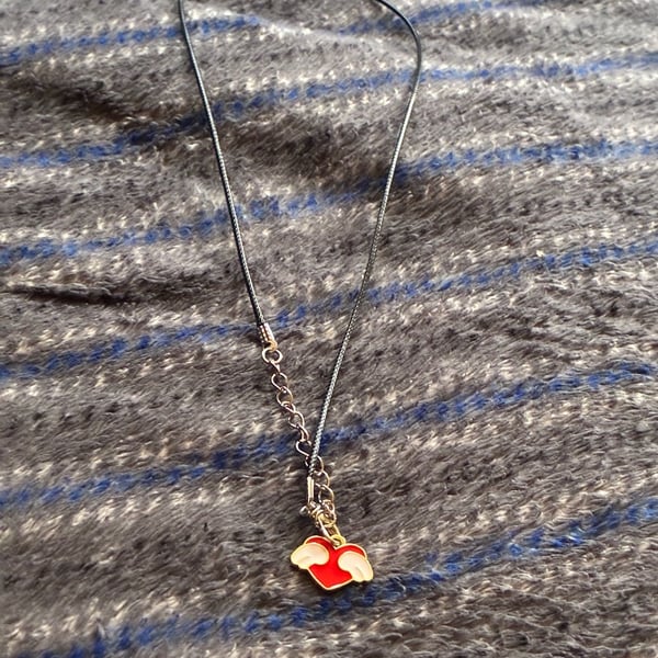 Unbranded Red Winged Heart Pendant Necklace Black Cord