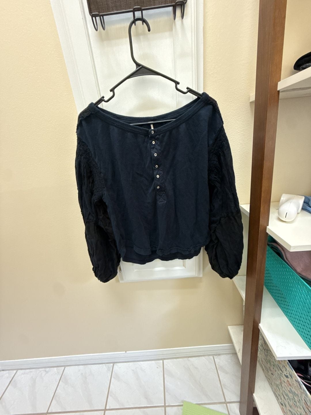 Free People Light Magic Henley Size M Black Long Sleeve Top 2