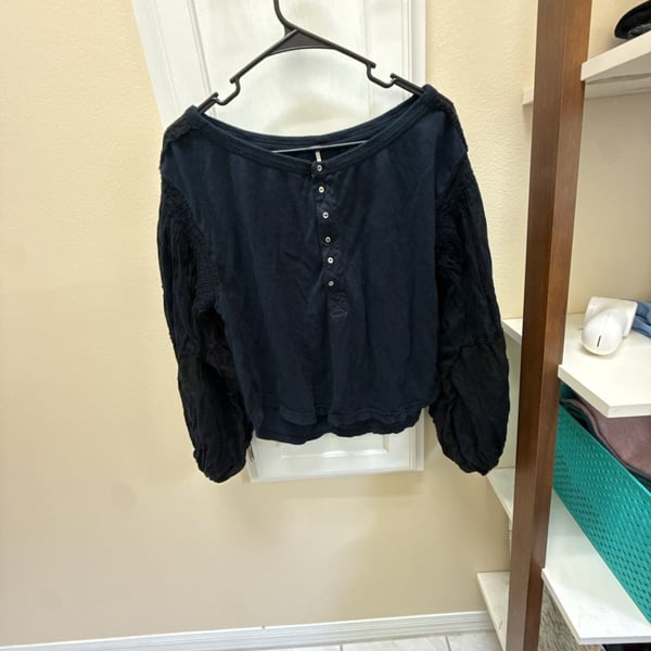 Free People Light Magic Henley Size M Black Long Sleeve Top