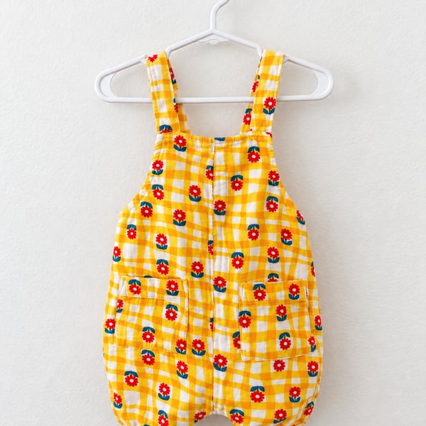 Hanna Andersson Baby Print Muslin Shortalls Size US 12-18 mos Yellow