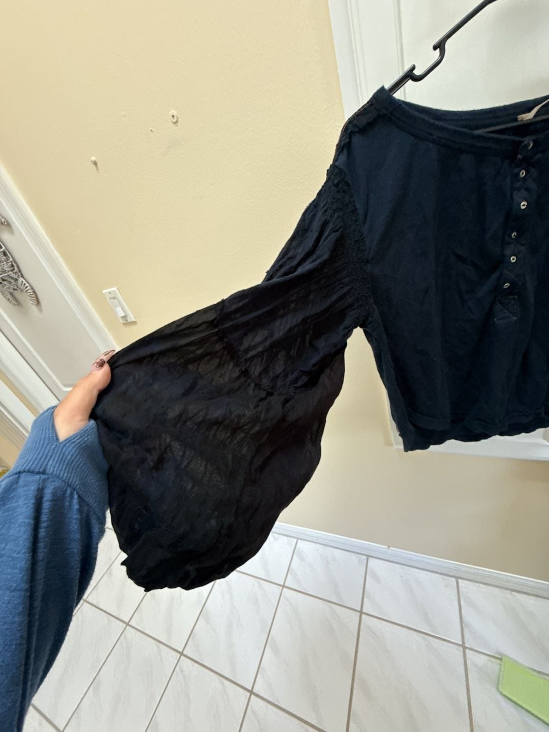 Free People Light Magic Henley Size M Black Long Sleeve Top 5