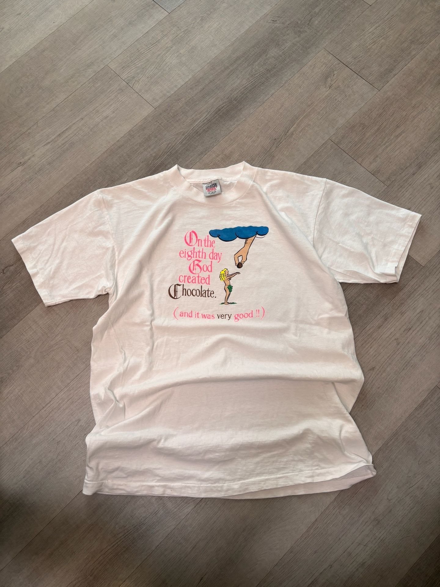 Oneita On The Eighth Day God Created Chocolate T-Shirt White 2