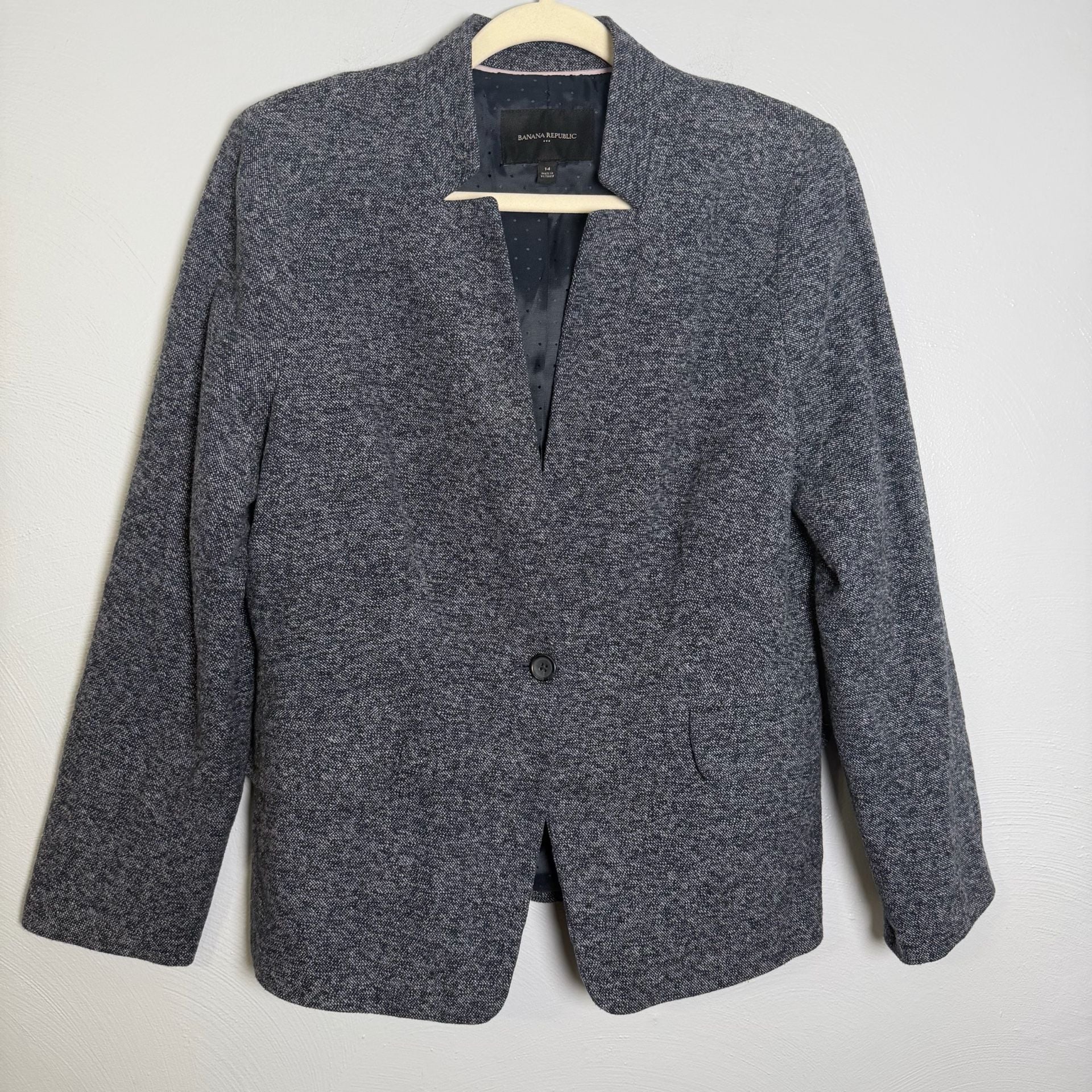 Banana Republic Blazer Size 14 Blue Marled Cotton Single Button 2
