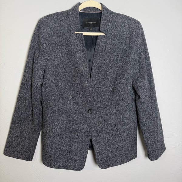 Banana Republic Blazer Size 14 Blue Marled Cotton Single Button