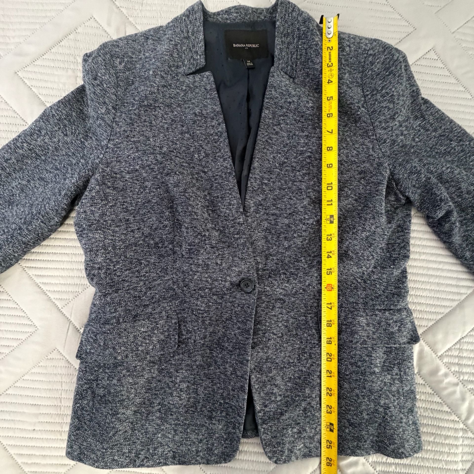 Banana Republic Blazer Size 14 Blue Marled Cotton Single Button 5