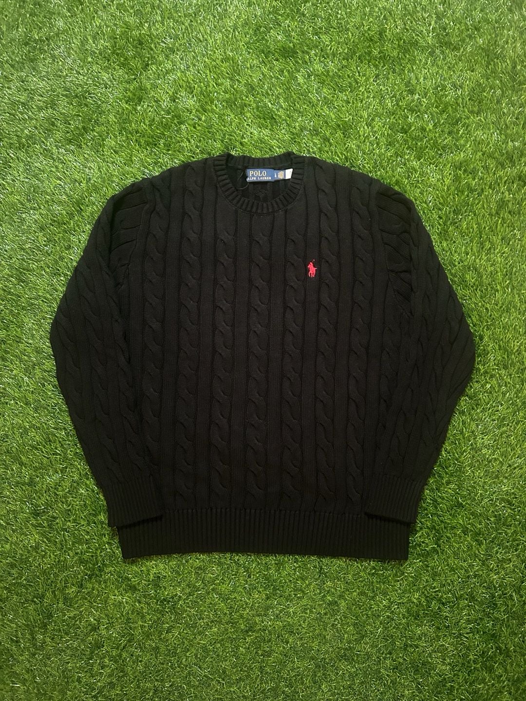 Polo Ralph Lauren Cable Knit Sweater Size L Black 2