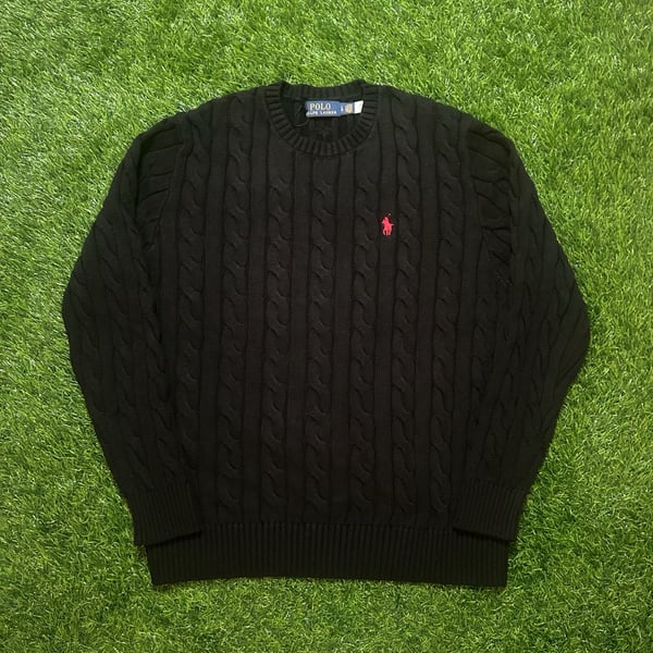 Polo Ralph Lauren Cable Knit Sweater Size L Black