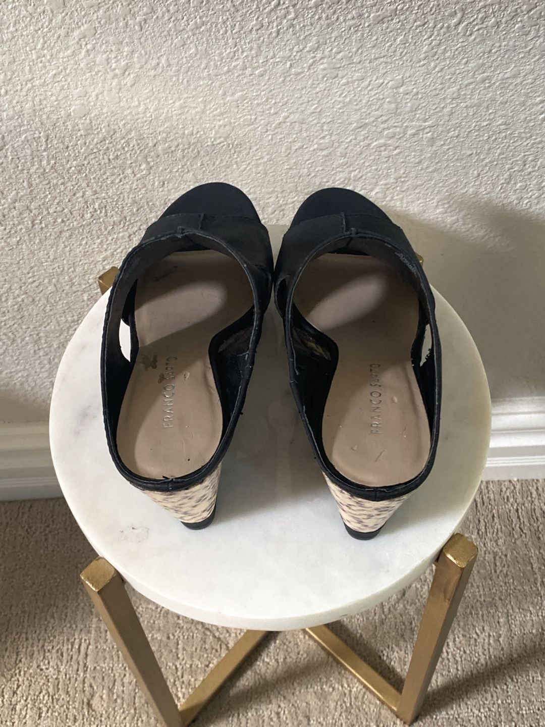 Franco Sarto Rolanda Wedge Sandals Size 6 Black Snakeskin Platform 6