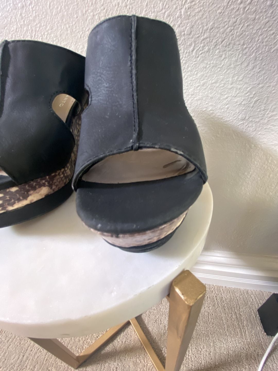 Franco Sarto Rolanda Wedge Sandals Size 6 Black Snakeskin Platform 7